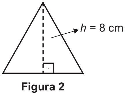 Figura 2: triângulo equilátero com altura h igual a 8 cm e indicação de ângulo reto.