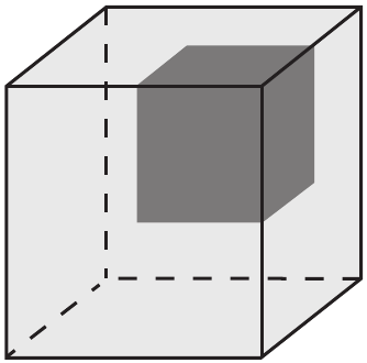 Cubo com regiões cinza em três faces adjacentes.