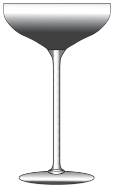 Ilustração de uma taça de espumante: bojo largo e raso no alto, haste fina e longa, base circular embaixo; a borda superior é mais larga que a base.