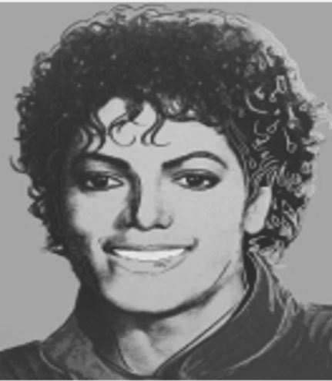 Alternativa B: retrato de Michael Jackson sorridente, de cabelos cacheados, em serigrafia de Andy Warhol.