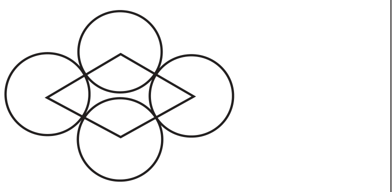 Figura 1: quatro circunferências iguais, tangentes duas a duas em cadeia (uma acima, uma abaixo, uma à esquerda e uma à direita), com os centros unidos por segmentos formando um losango.