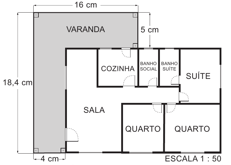 Planta baixa da casa com varanda em formato de L.