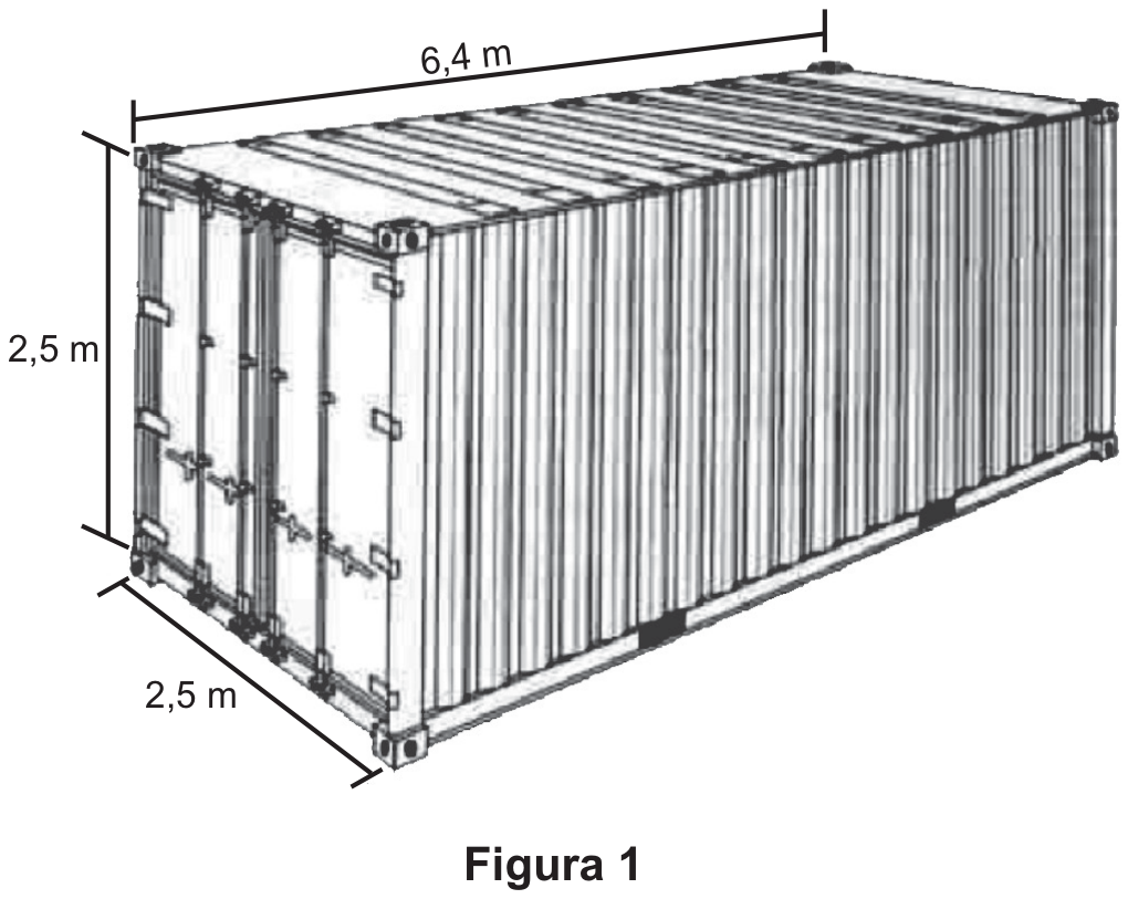 Figura 1: contêiner retangular com comprimento 6,4 m, largura 2,5 m e altura 2,5 m.