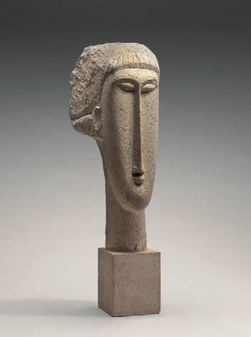 Escultura Cabeça de mulher, de Modigliani, em calcário.