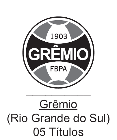 Quadro do Grêmio, com brasão, nome, estado e quantidade de títulos.