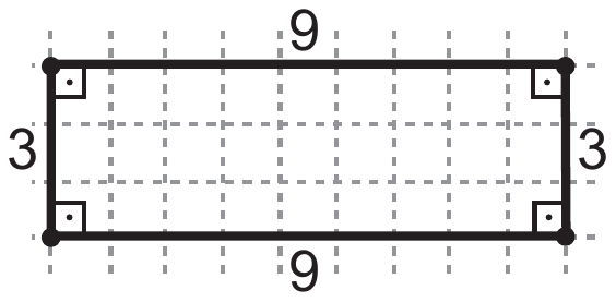 Base do suporte IV: retângulo de 9 por 3 sobre malha quadriculada, com ângulos retos marcados.