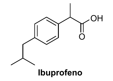 Fórmula estrutural plana do ibuprofeno.