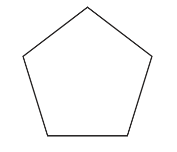 Um pentágono regular desenhado em linha fina, com um vértice para cima.